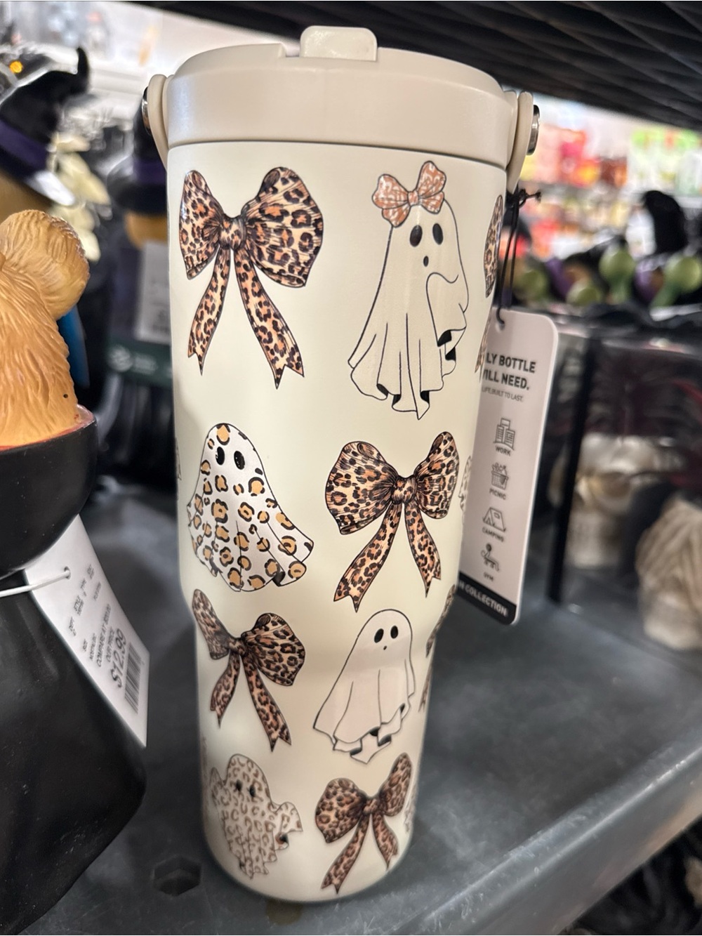 👻 Halloween Leopard Animal Ghost Bows Tumbler Cup w/ STRAW Generic HydroJug